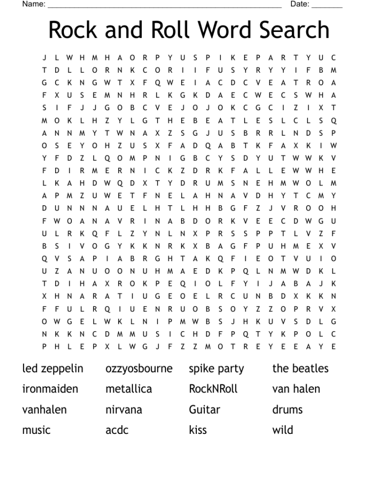 Rock And Roll Word Search WordMint