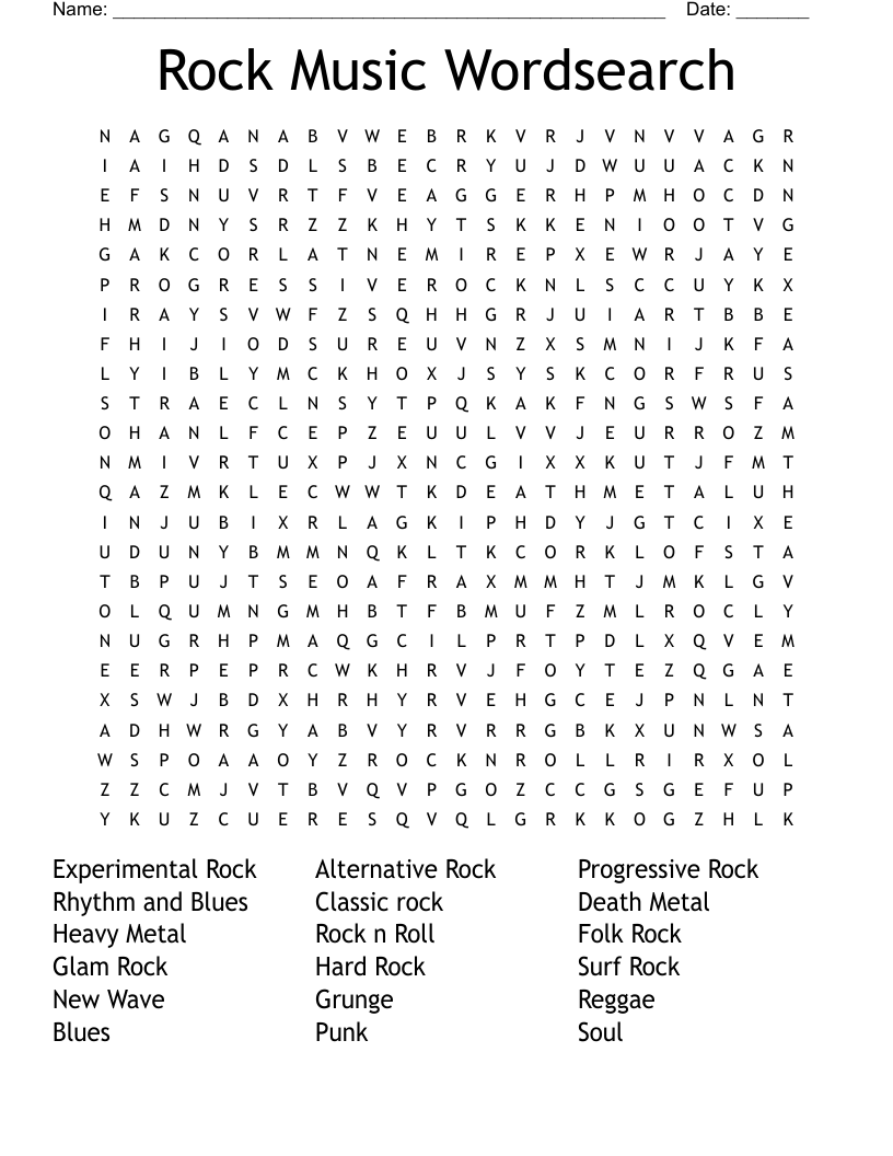 Rock Music Wordsearch WordMint
