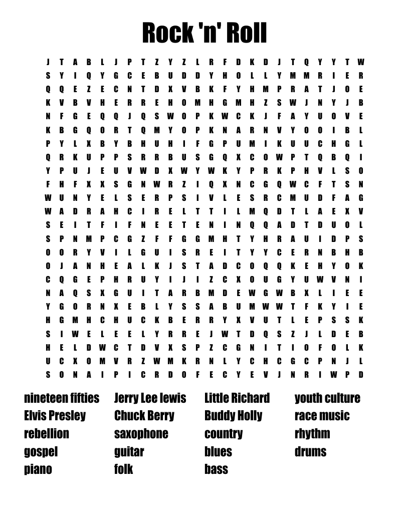Rock n Roll Word Search WordMint