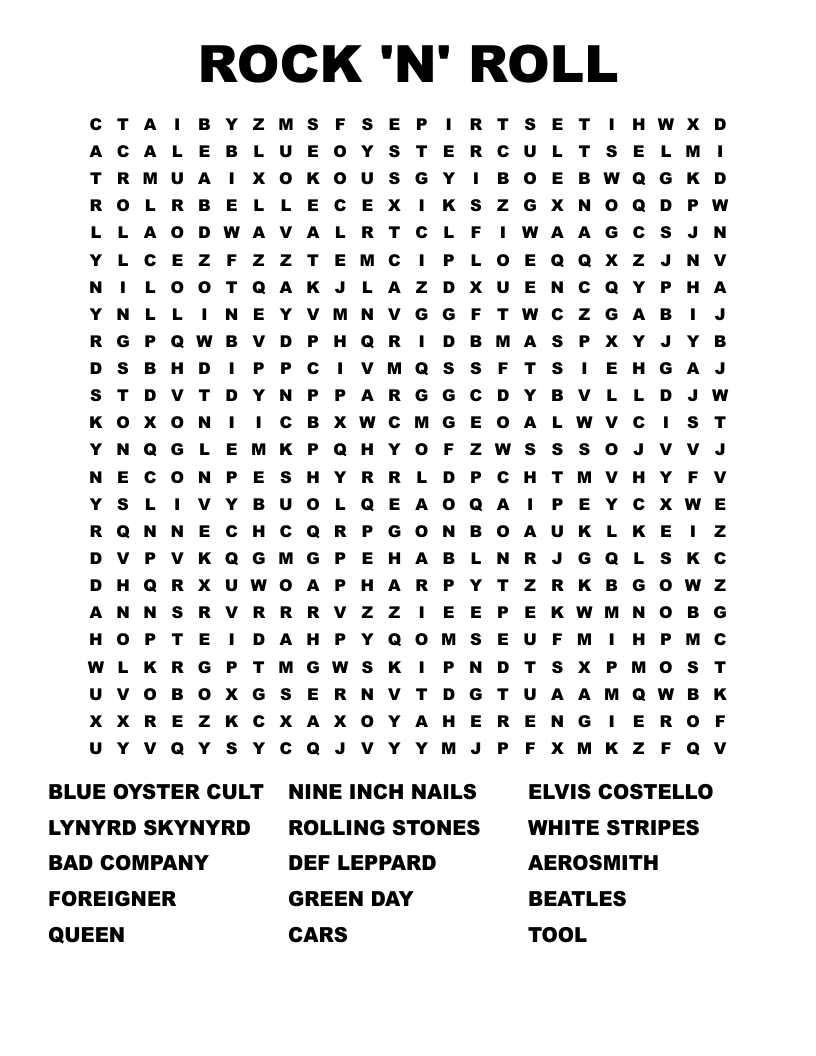 ROCK N ROLL Word Search WordMint