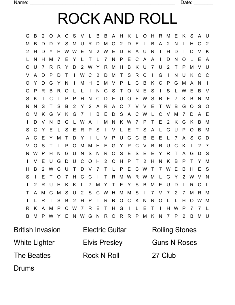 Rock n Roll Word Search WordMint