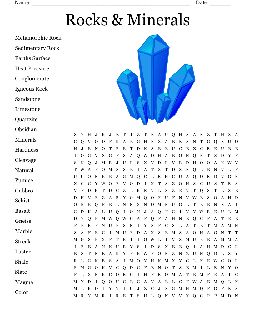 Rocks And Minerals Word Search WordMint