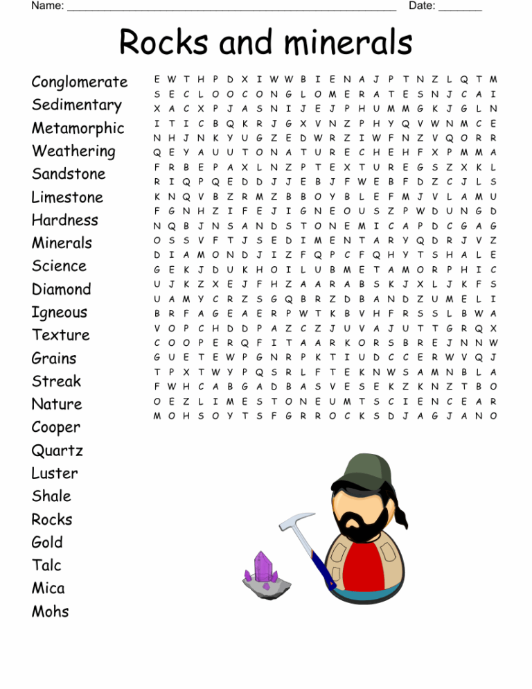 Rocks And Minerals Word Search WordMint