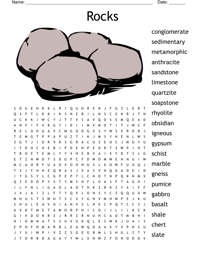 Rocks Word Search WordMint