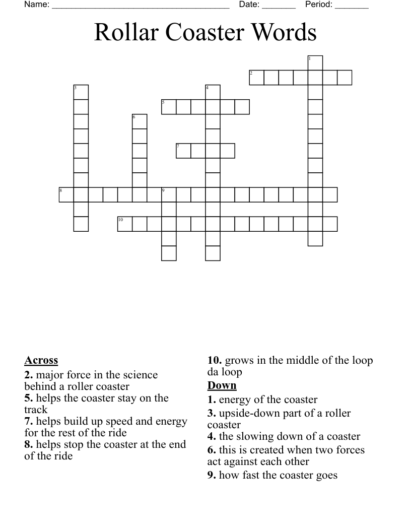 Rollar Coaster Words Crossword WordMint