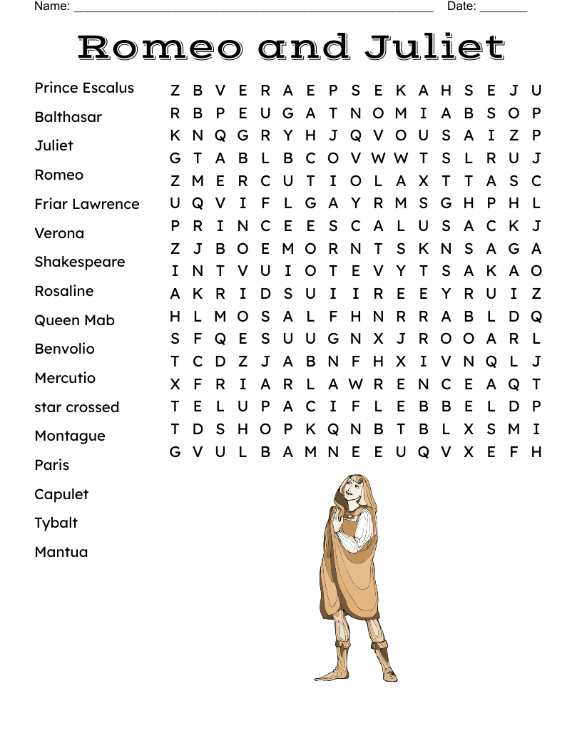 Romeo U0026 Juliet Word Search WordMint