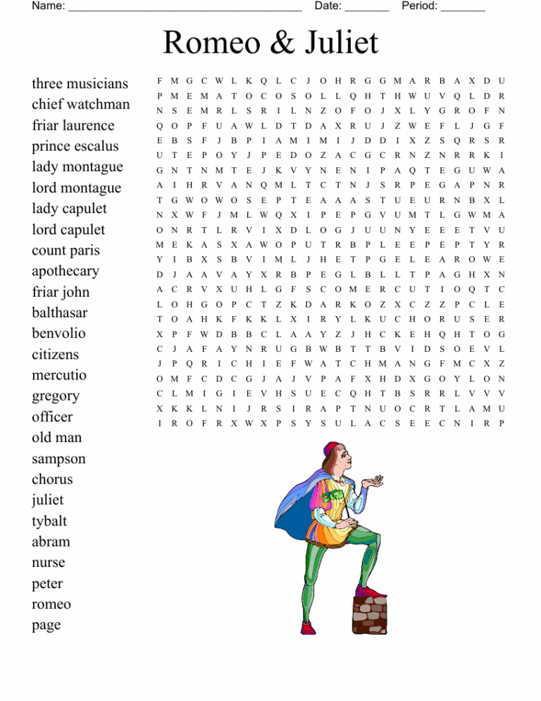 Romeo U0026 Juliet Word Search WordMint
