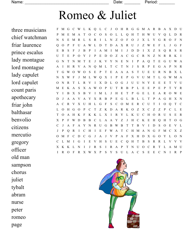 Romeo U0026 Juliet Word Search WordMint