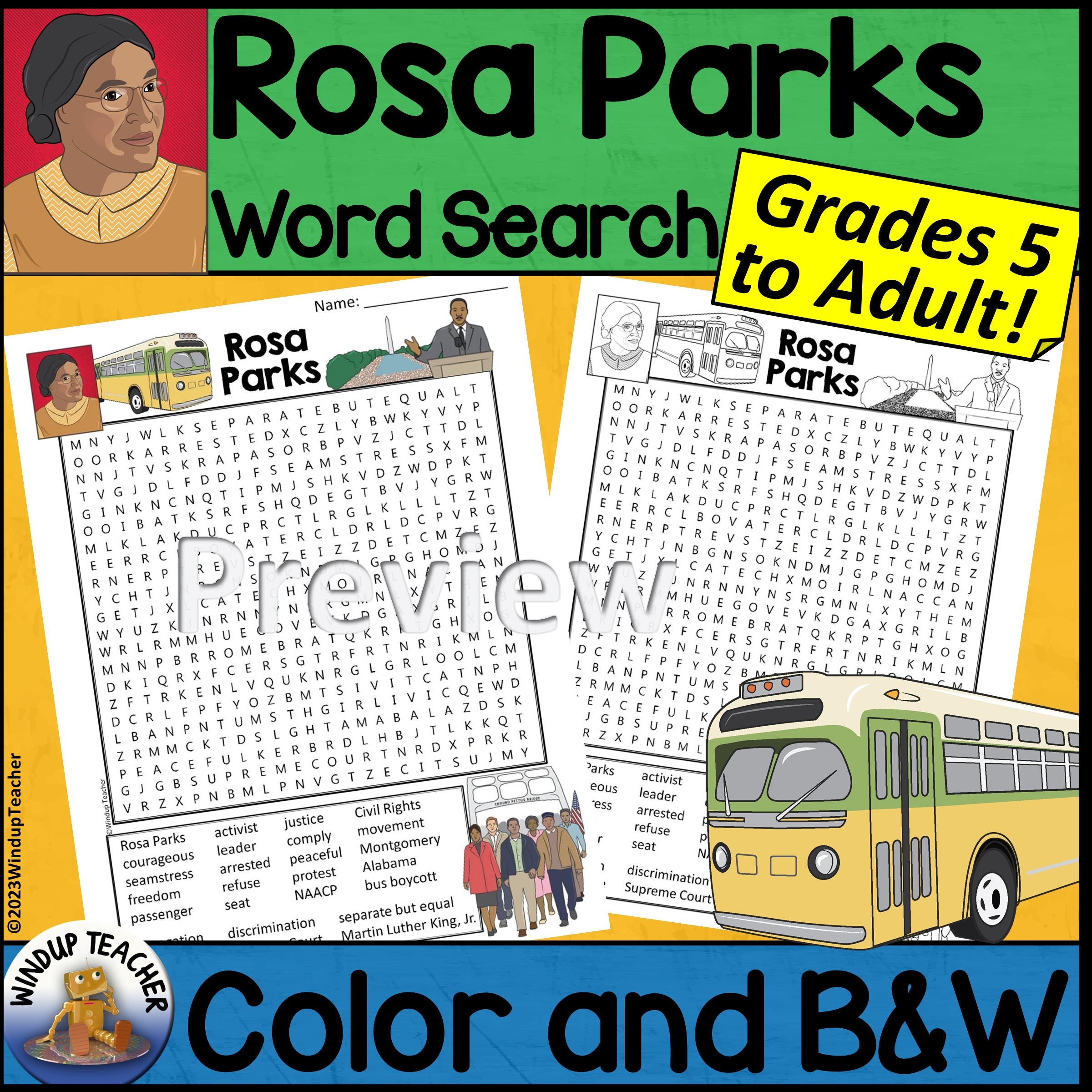 Rosa Parks Word Search Activity Hard For Grades 5 To Adult Made By Teachers