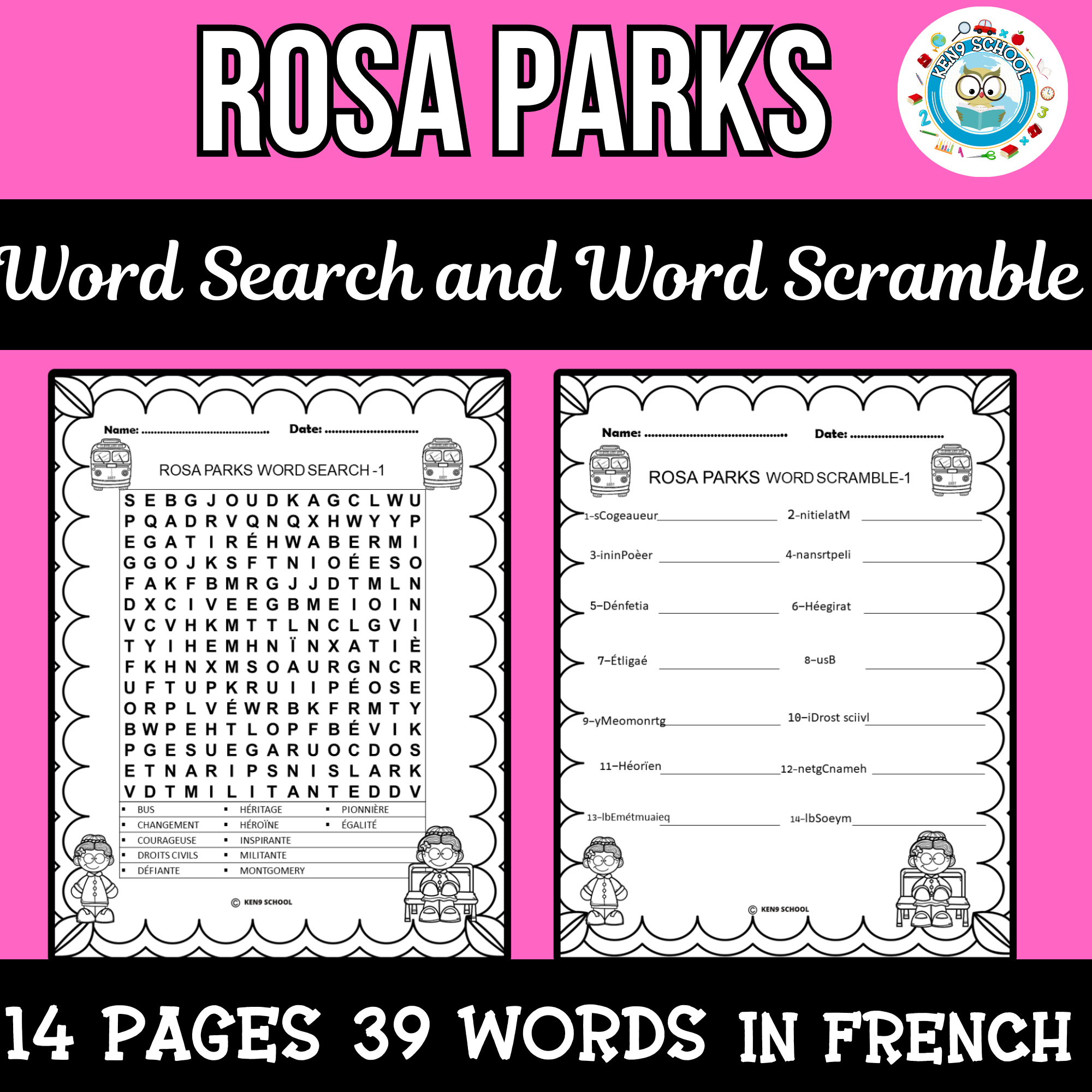 Rosa Parks Word Search And Word Scramble Puzzles In French Black History Month Made By Teachers