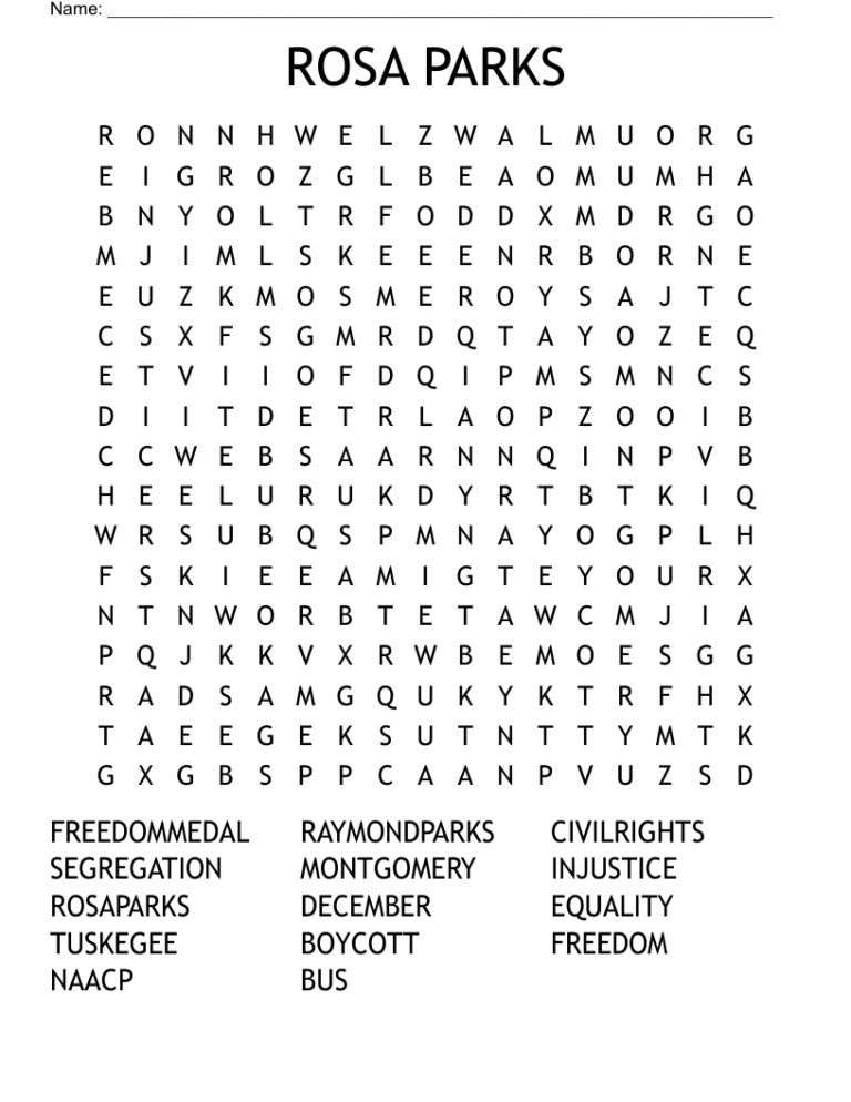 ROSA PARKS Word Search WordMint