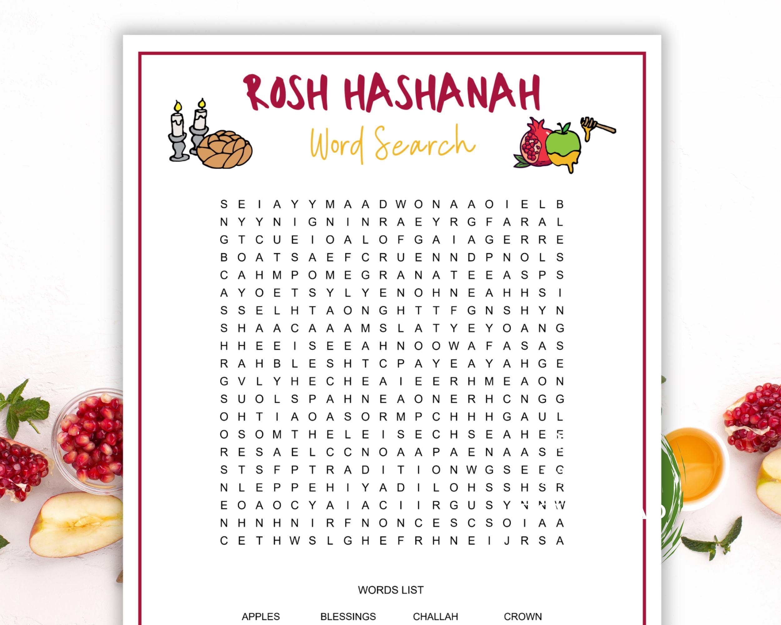 Rosh Hashanah Word Search Game Jewish New Year Game Hebrew 