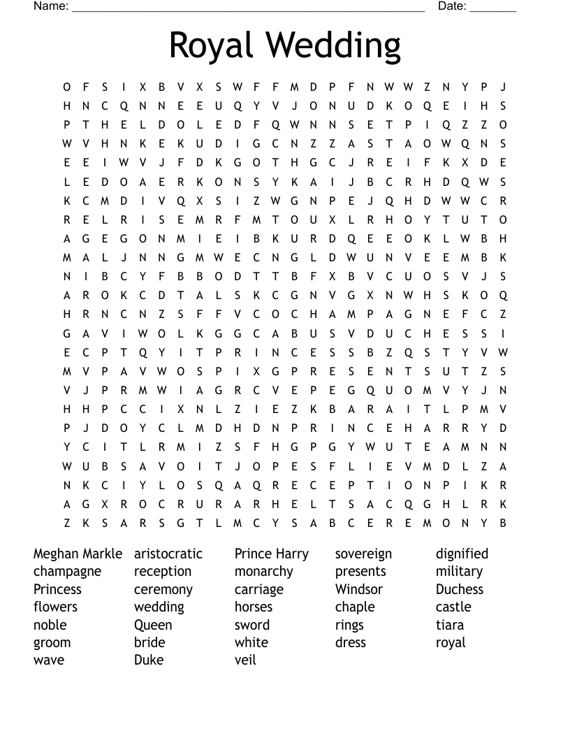 Royal Wedding Word Search WordMint