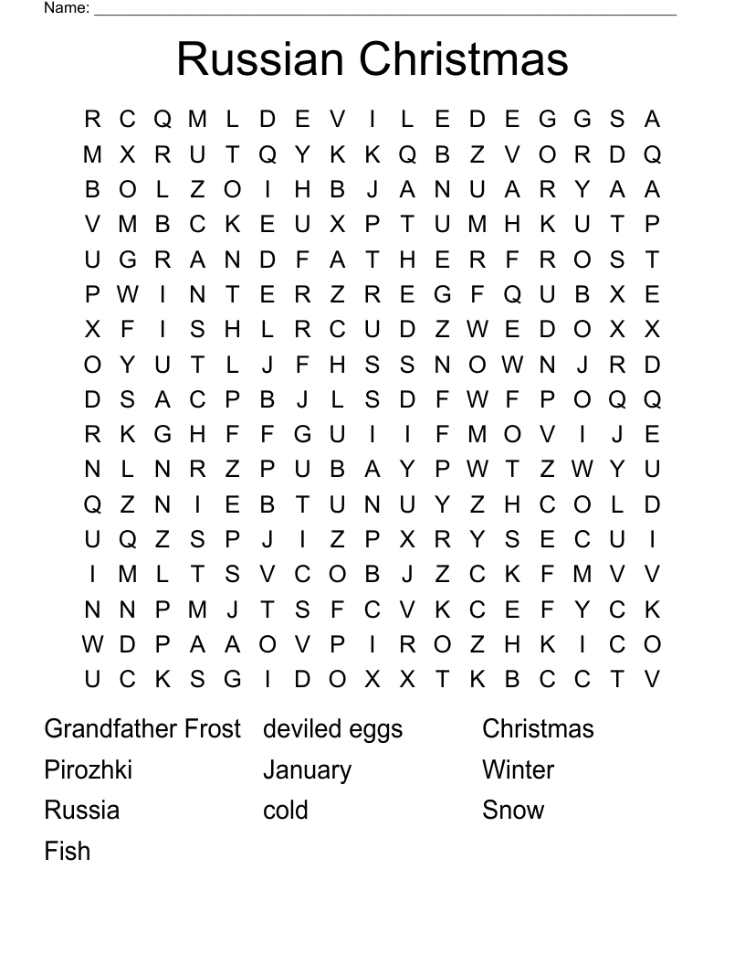 Russian Christmas Word Search WordMint