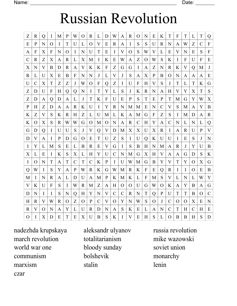 Russian Revolution Word Search WordMint