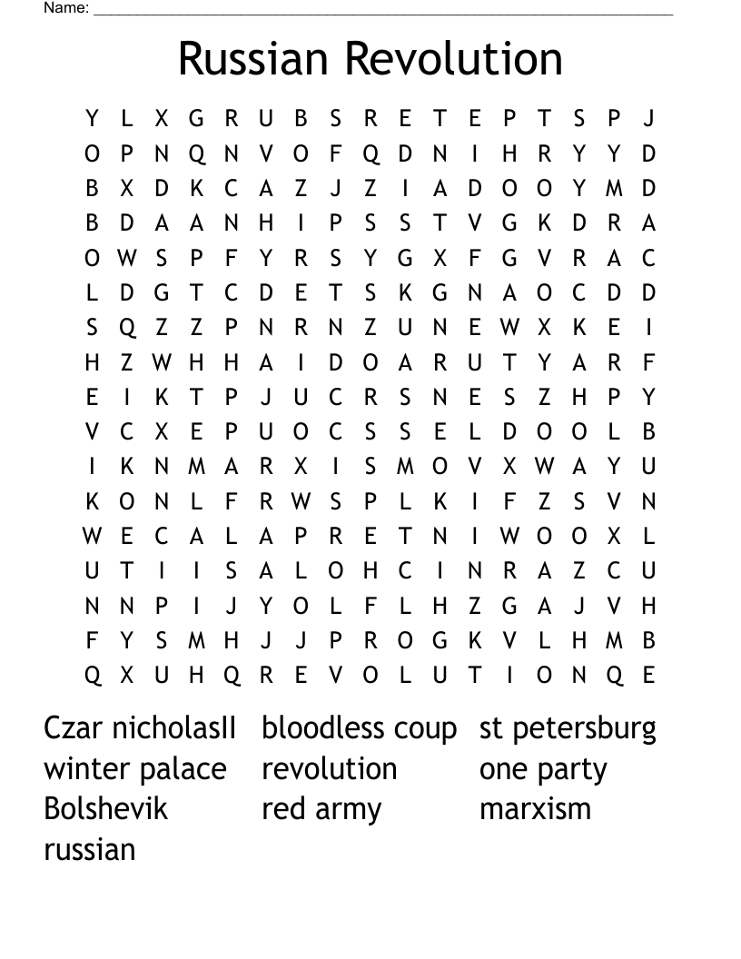 Russian Revolution Word Search WordMint