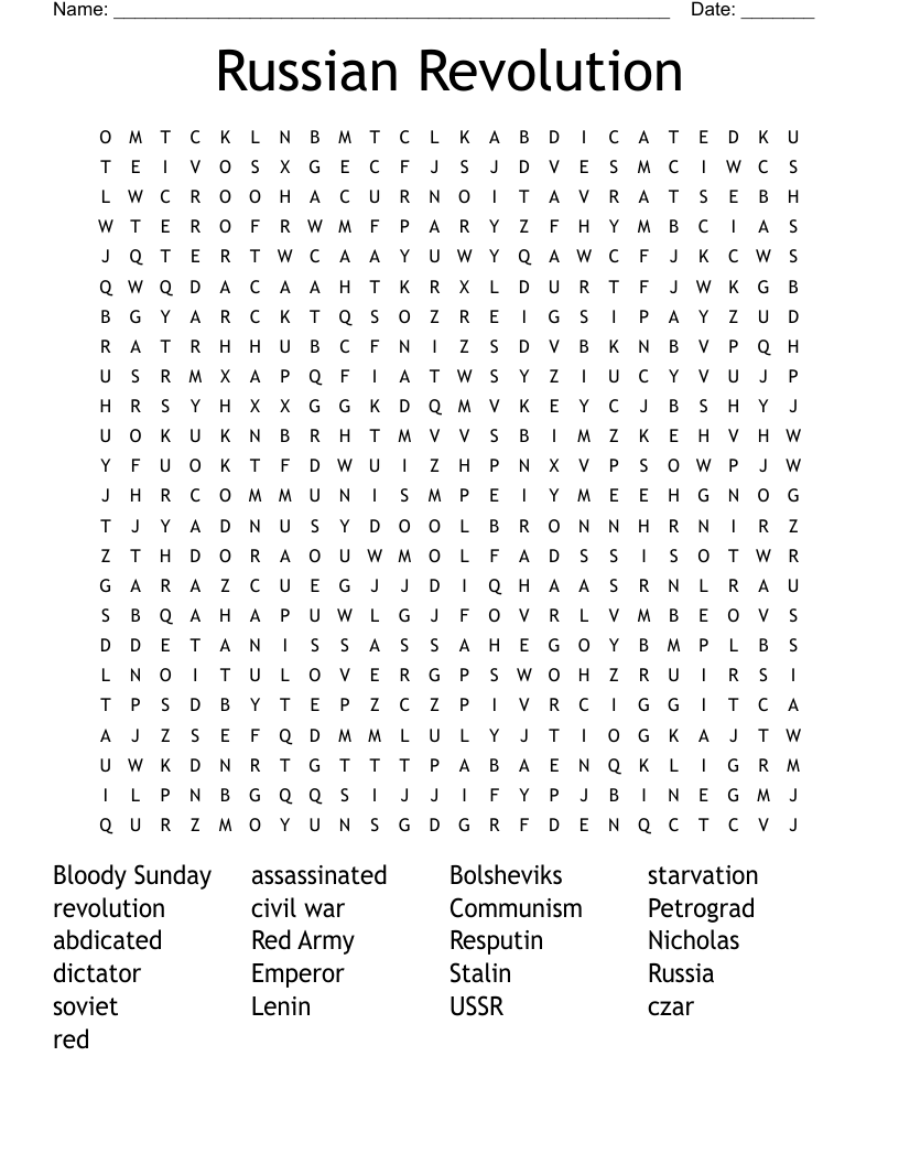 Russian Revolution Word Search WordMint