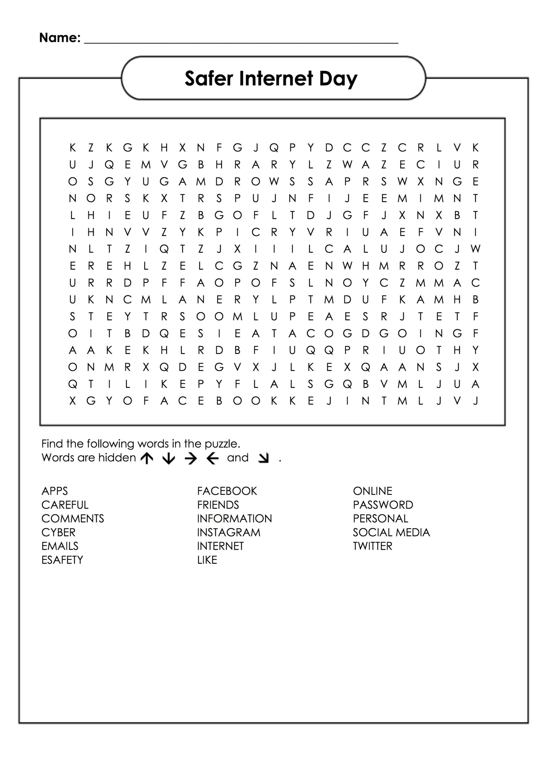 Internet Safety Word Search Printable Internet Safety Word Search Printable