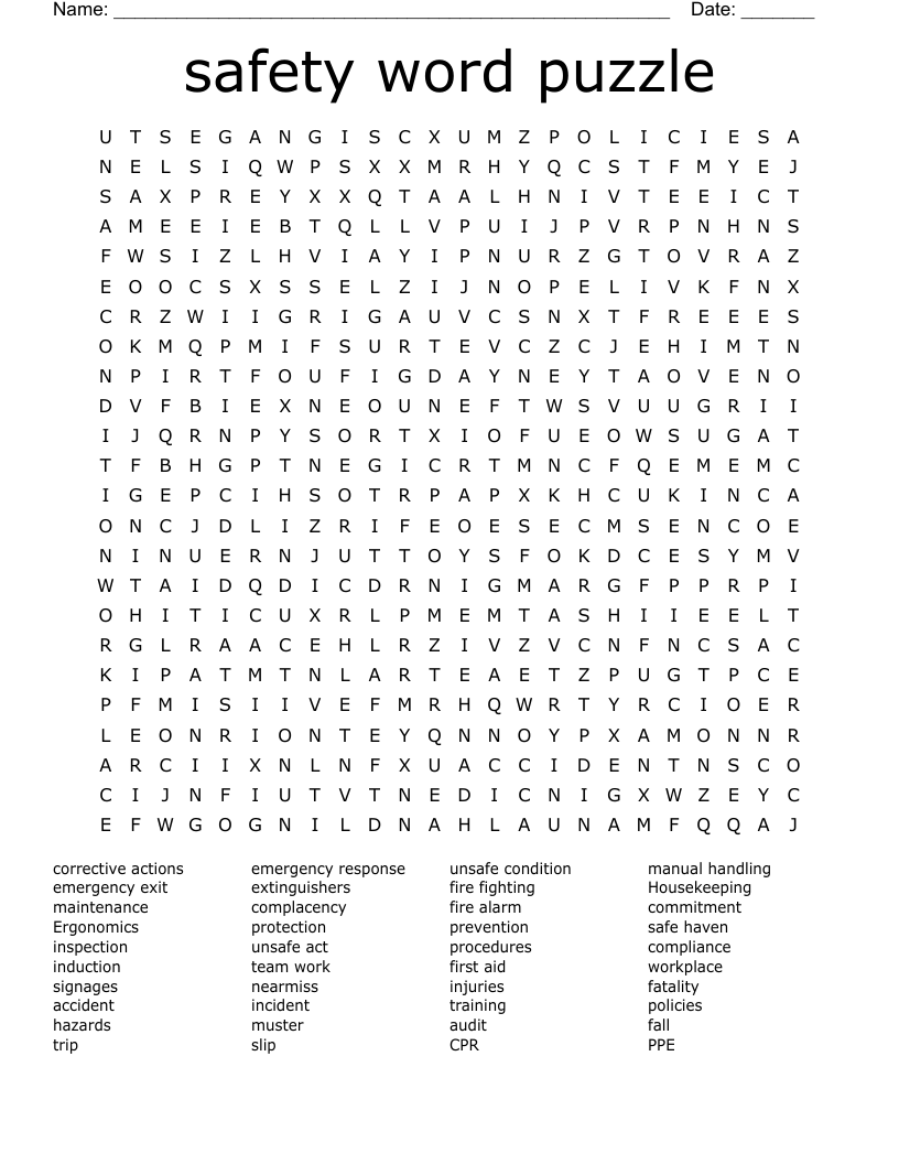 Safety Word Puzzle Word Search WordMint