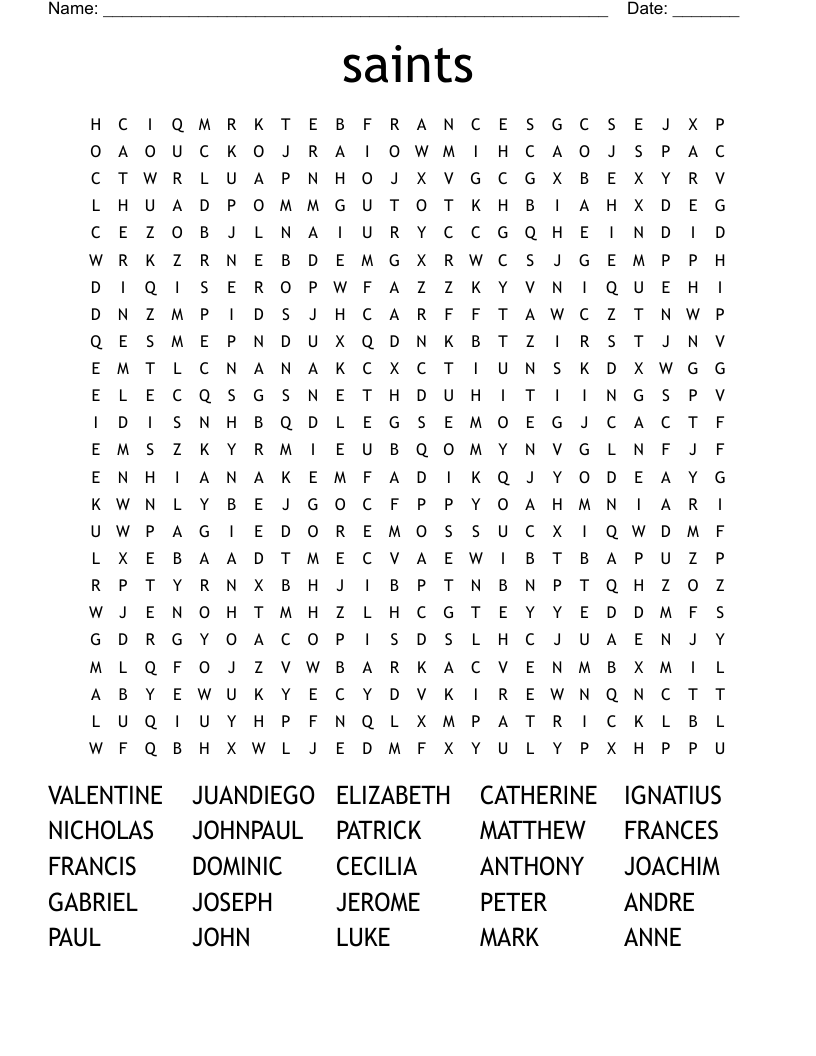 Saints Word Search WordMint