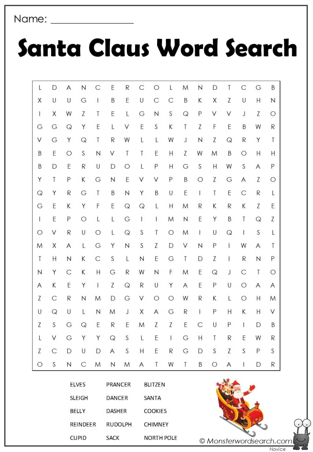 Santa Claus Word Search Monster Word Search