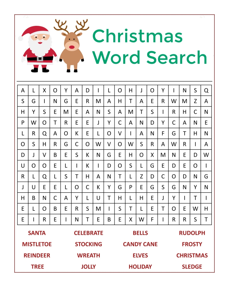 Printable Christmas Word Search For Kids