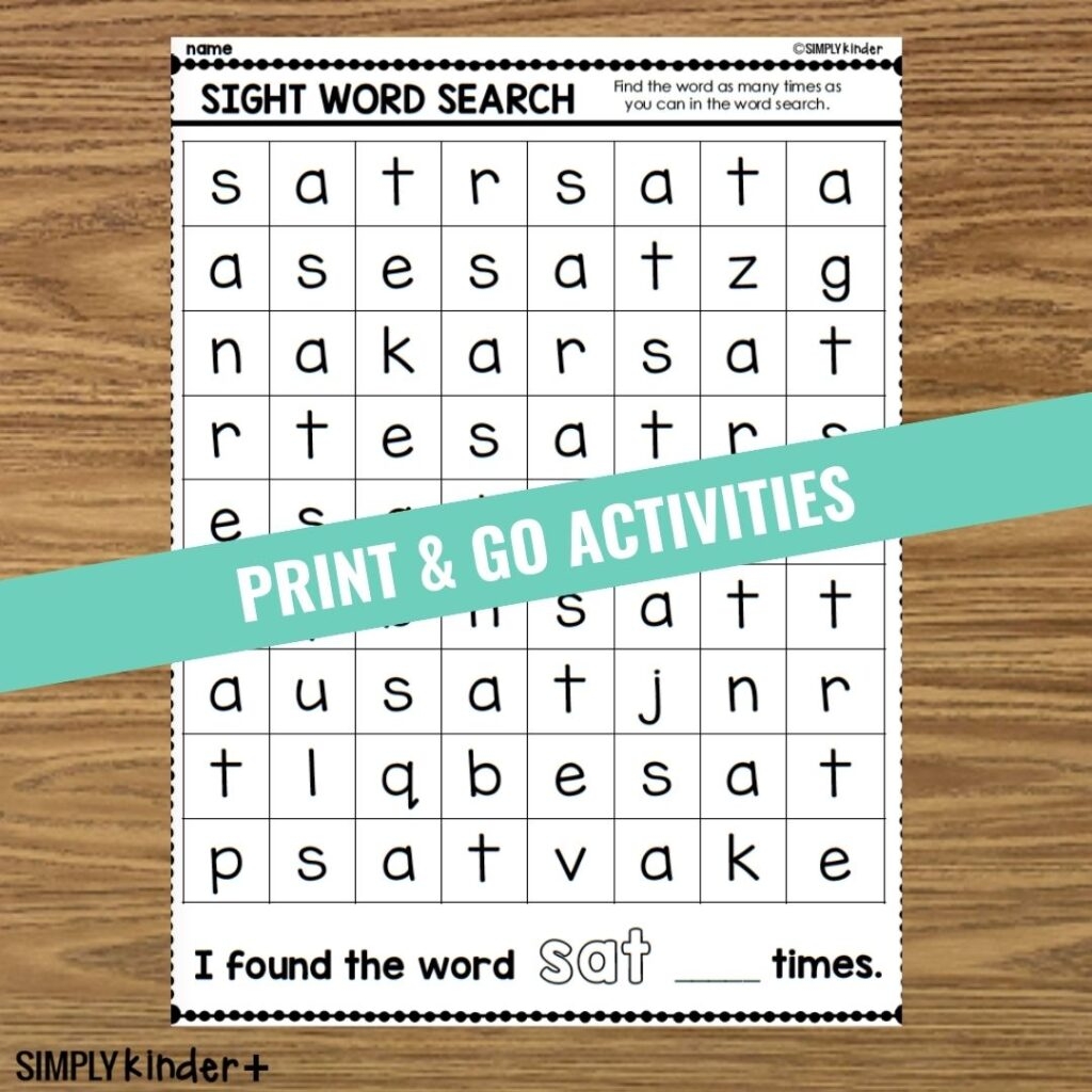 Sat Sight Word Search Simply Kinder Plus