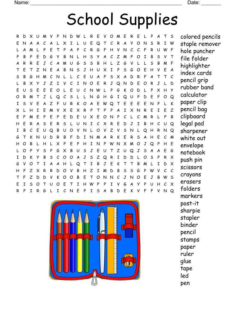 School Supplies Word Search WordMint