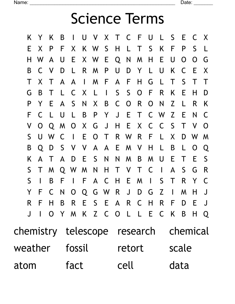Science Word Search Free Printable