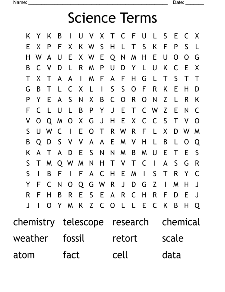 Science Terms Word Search WordMint