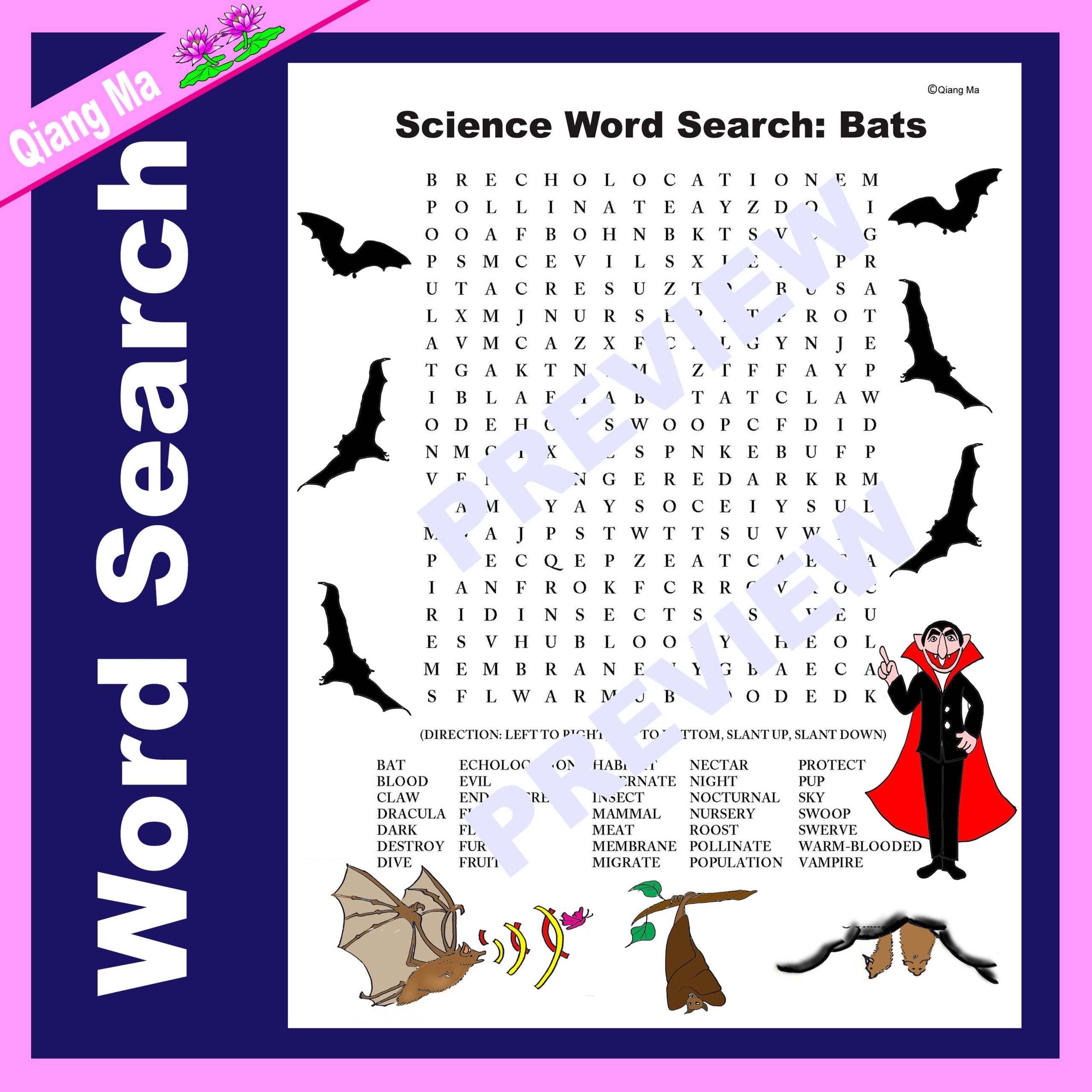 Science Word Search Bats Classful