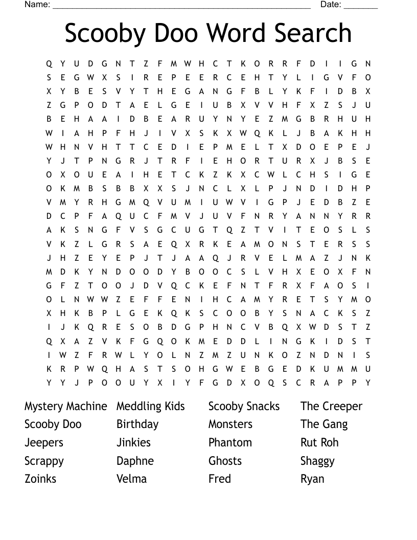 Scooby Doo Word Search WordMint