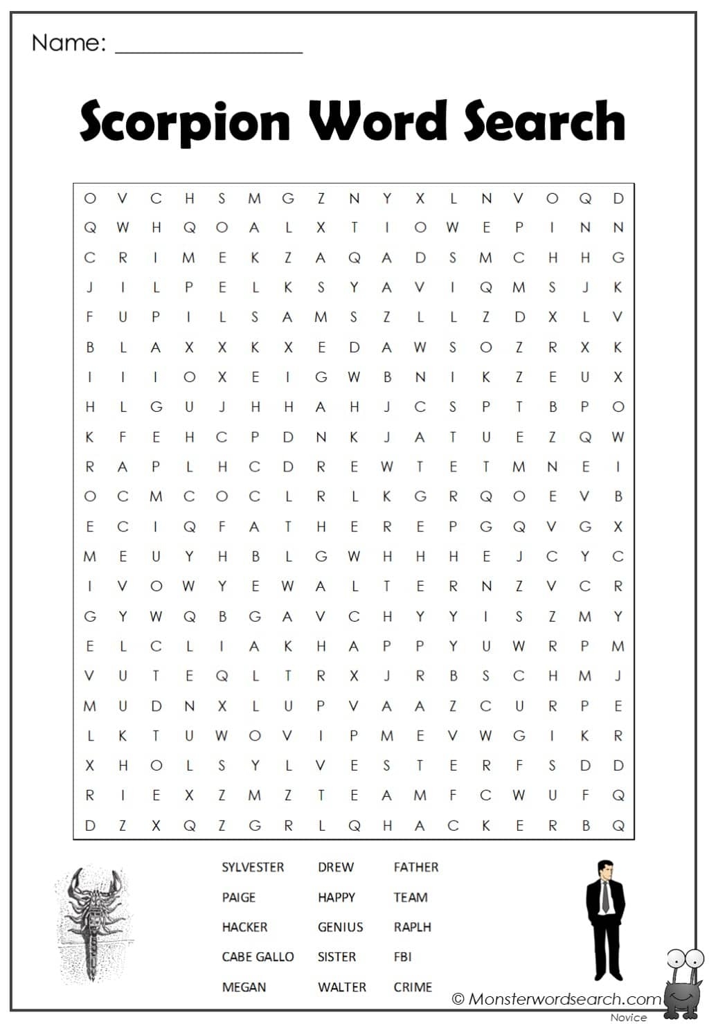 Scorpion Word Search Monster Word Search Scorpion Word Search Monster Word Search
