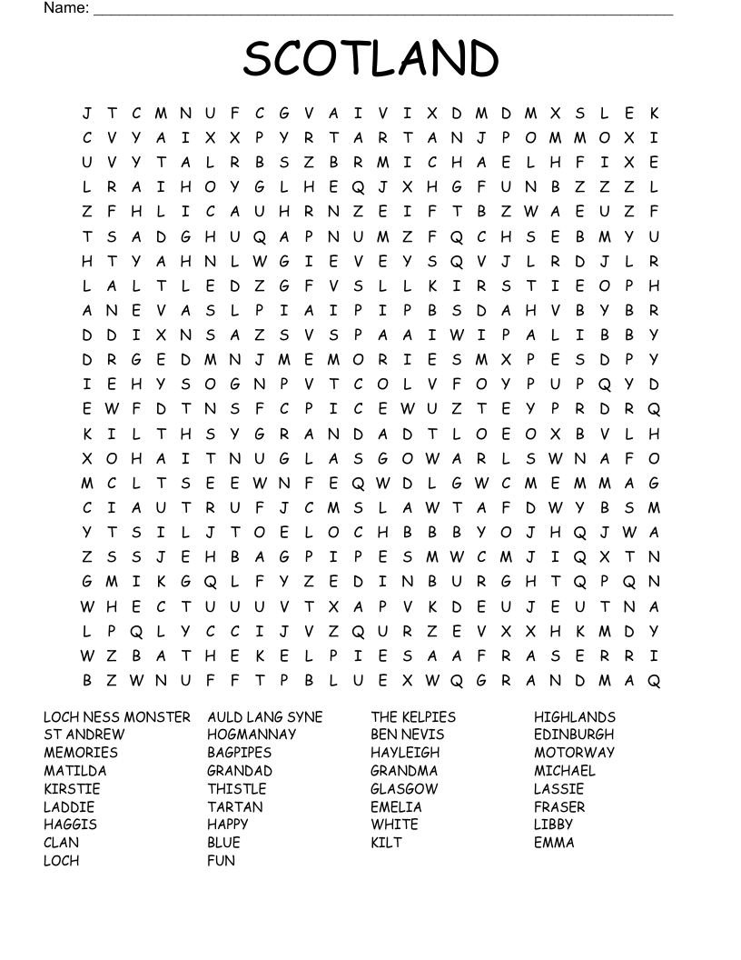 SCOTLAND Word Search WordMint