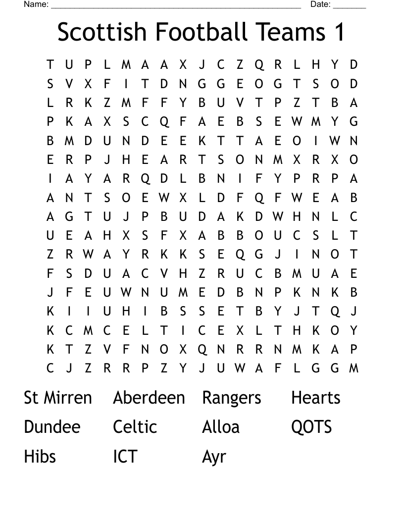 Scottish Football Word Search WordMint