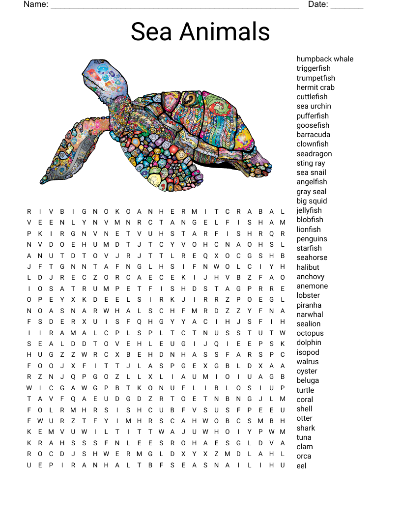 Printable Word Search Marine Mammals