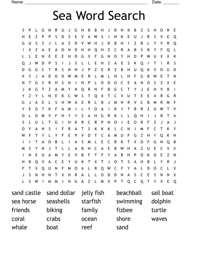 Sea Word Search WordMint