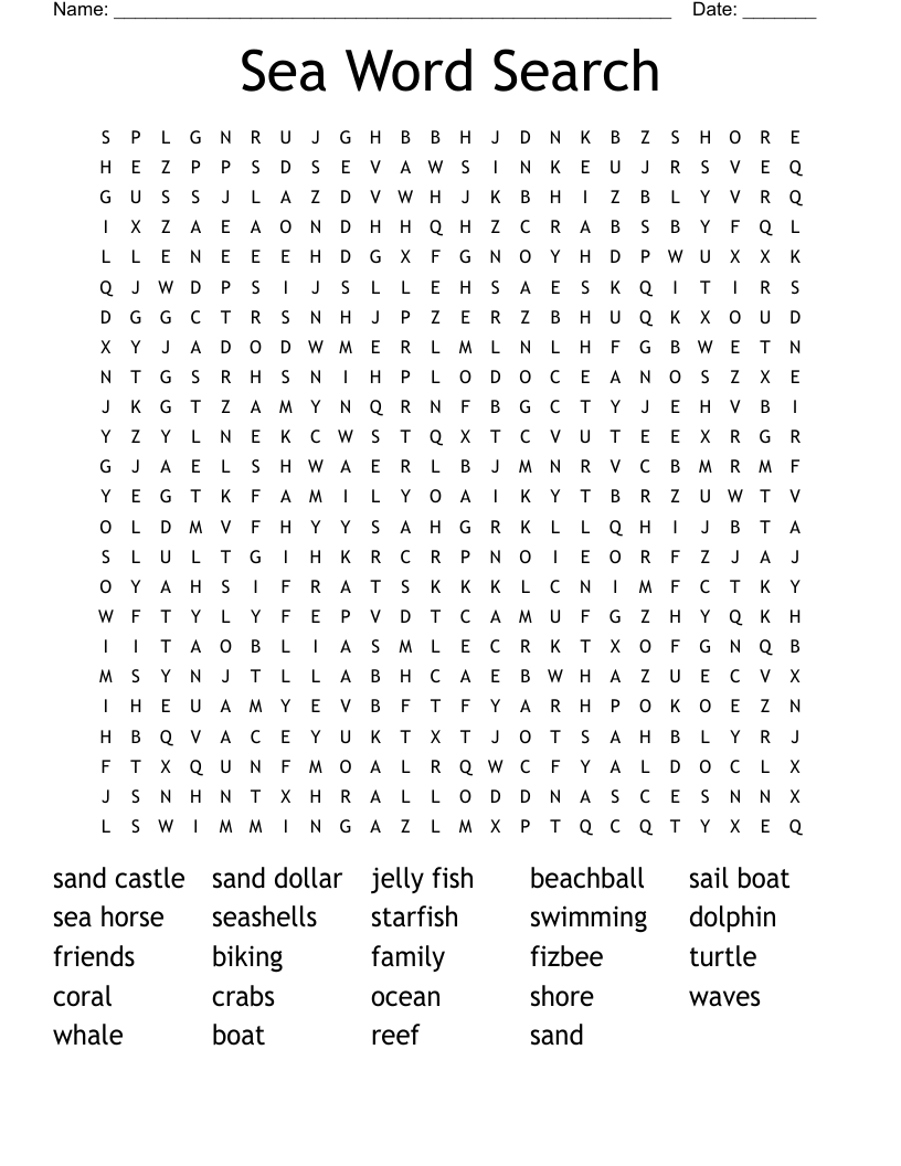 Sea Word Search WordMint