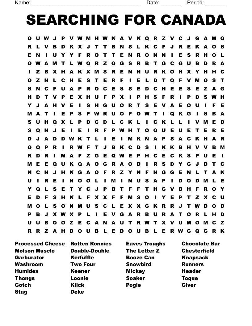 Free Printable Canadian Word Search Free Printable Canadian Word Search