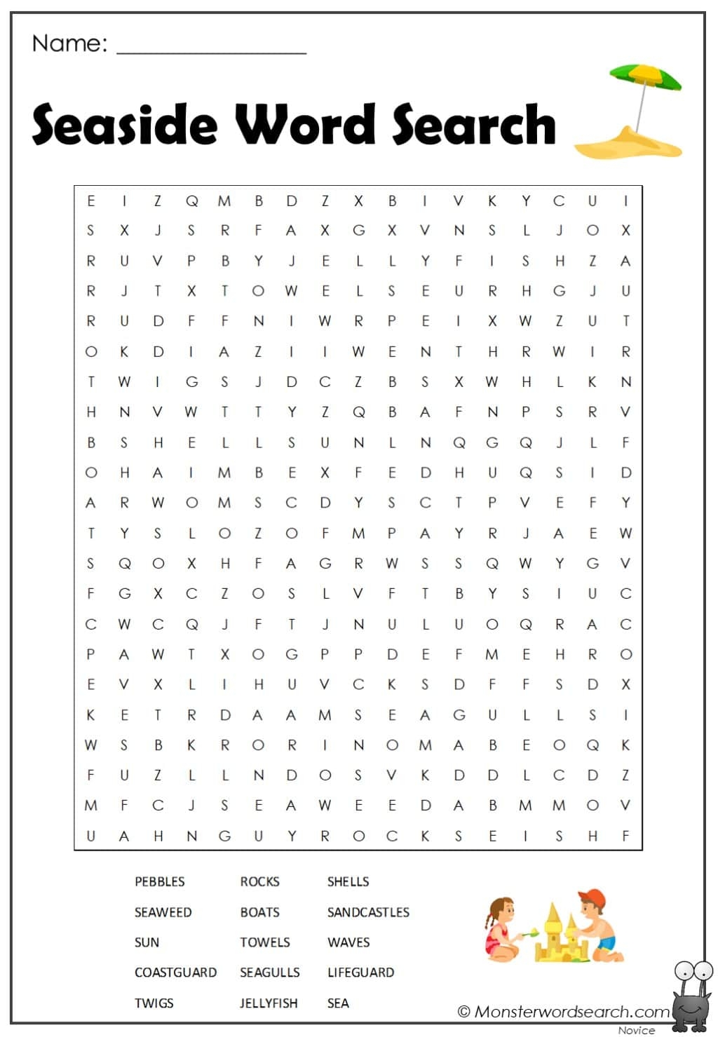 Seaside Word Search Monster Word Search