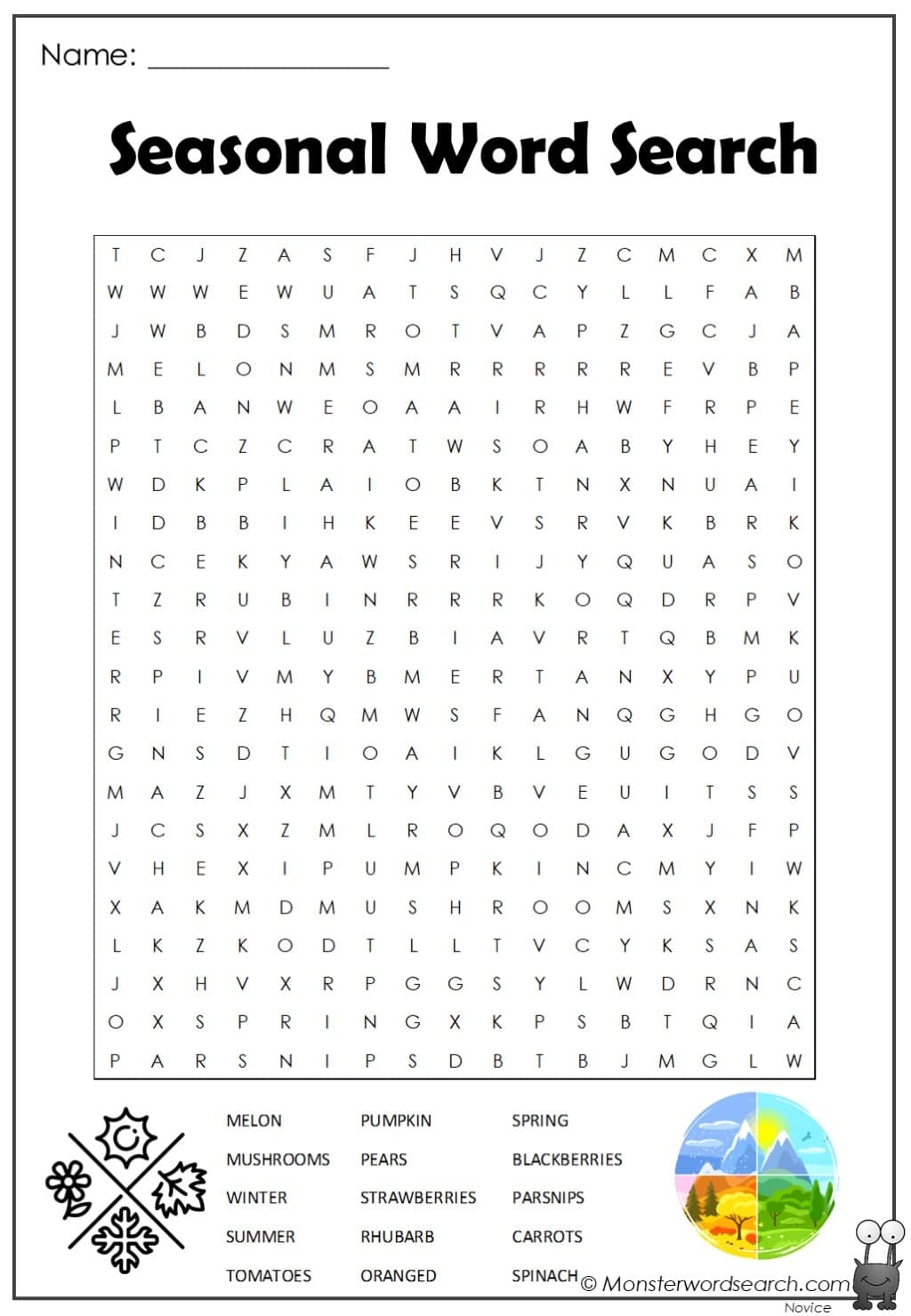 Seasonal Word Search Monster Word Search