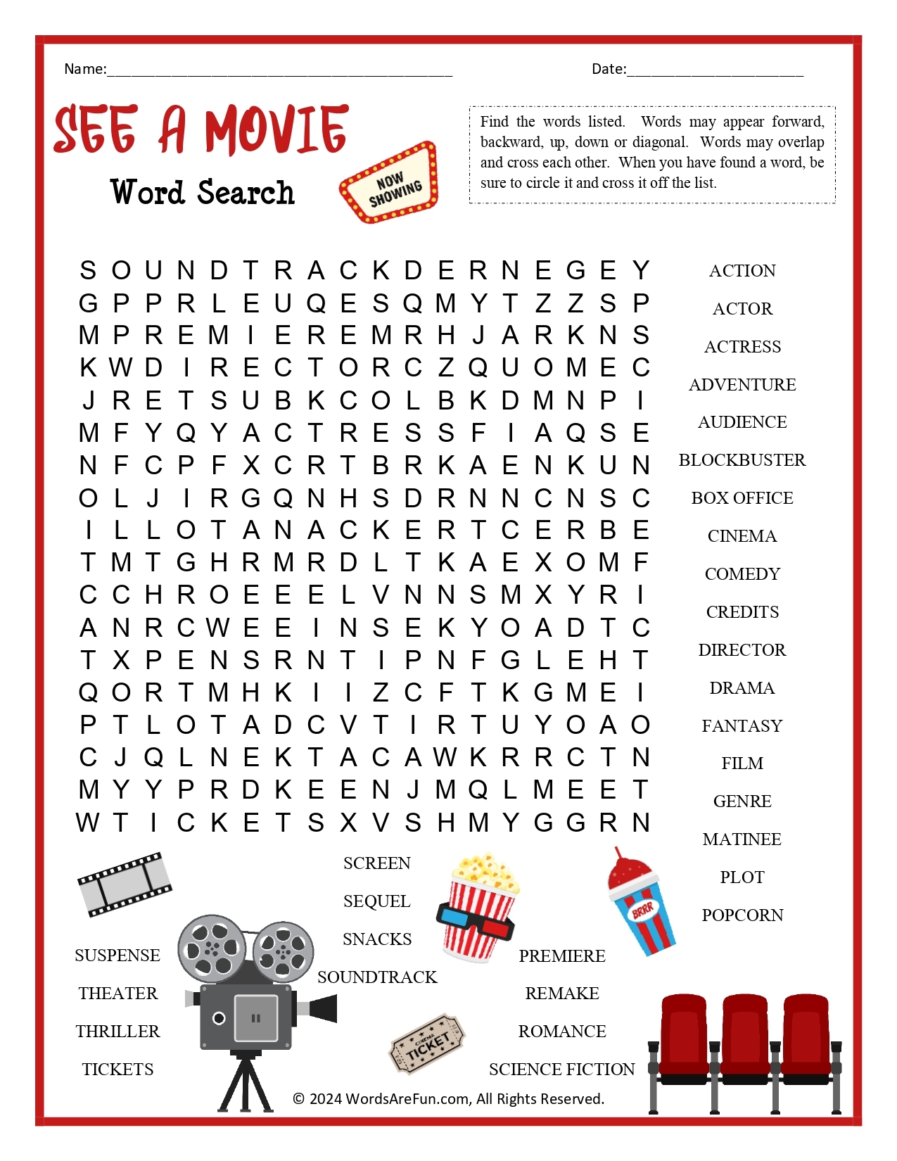 See A Movie Word Search See A Movie Word Search
