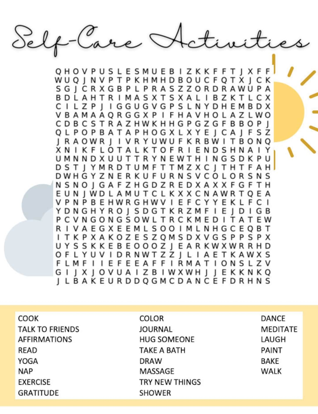 Self Care Activity Anxiety Relief Word Find Word Search Coping Strategies Anxiety Coping Anxiety Gifts Valentine s Day Gift Teachers Etsy