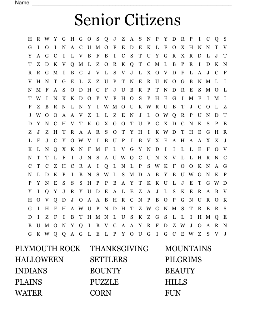 Senior Citizens Word Search WordMint Senior Citizens Word Search WordMint
