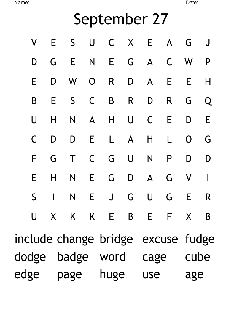 Word Search Printable September