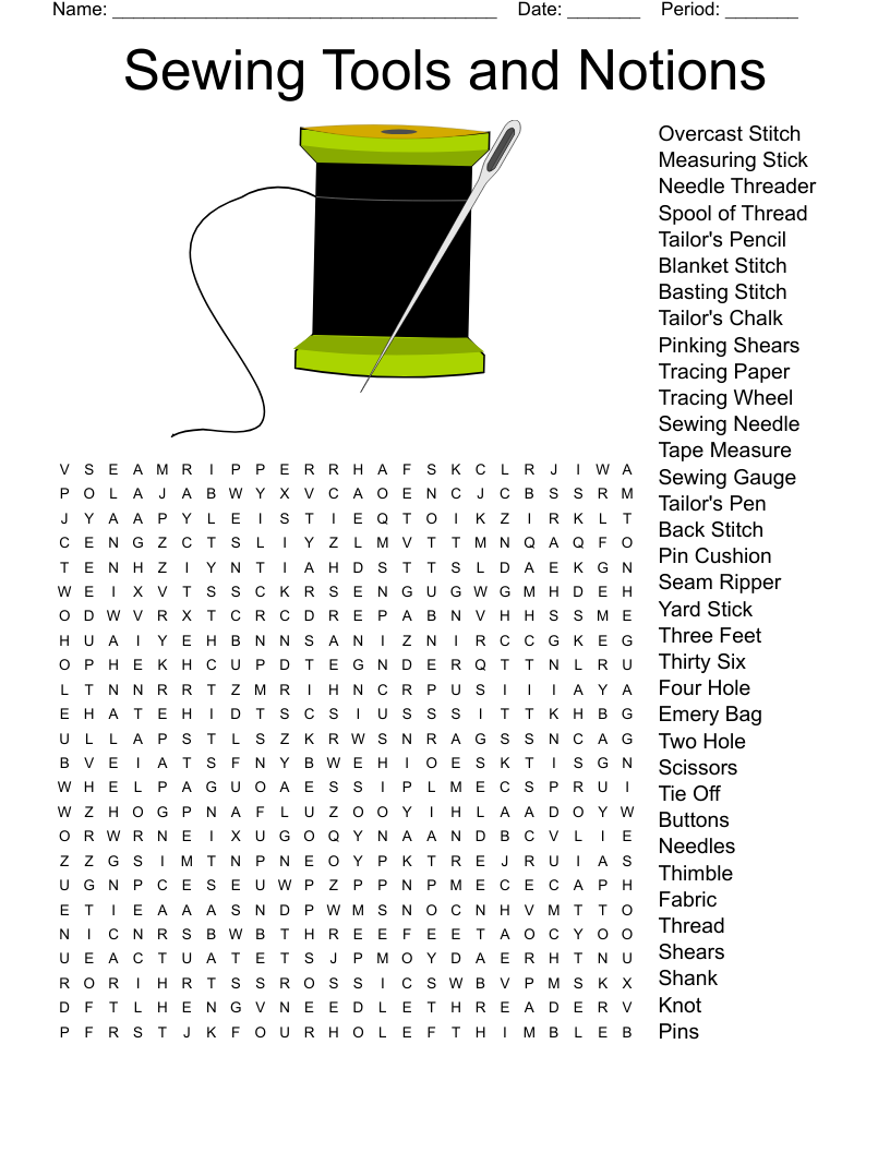 Free Printable Word Search About Sewing