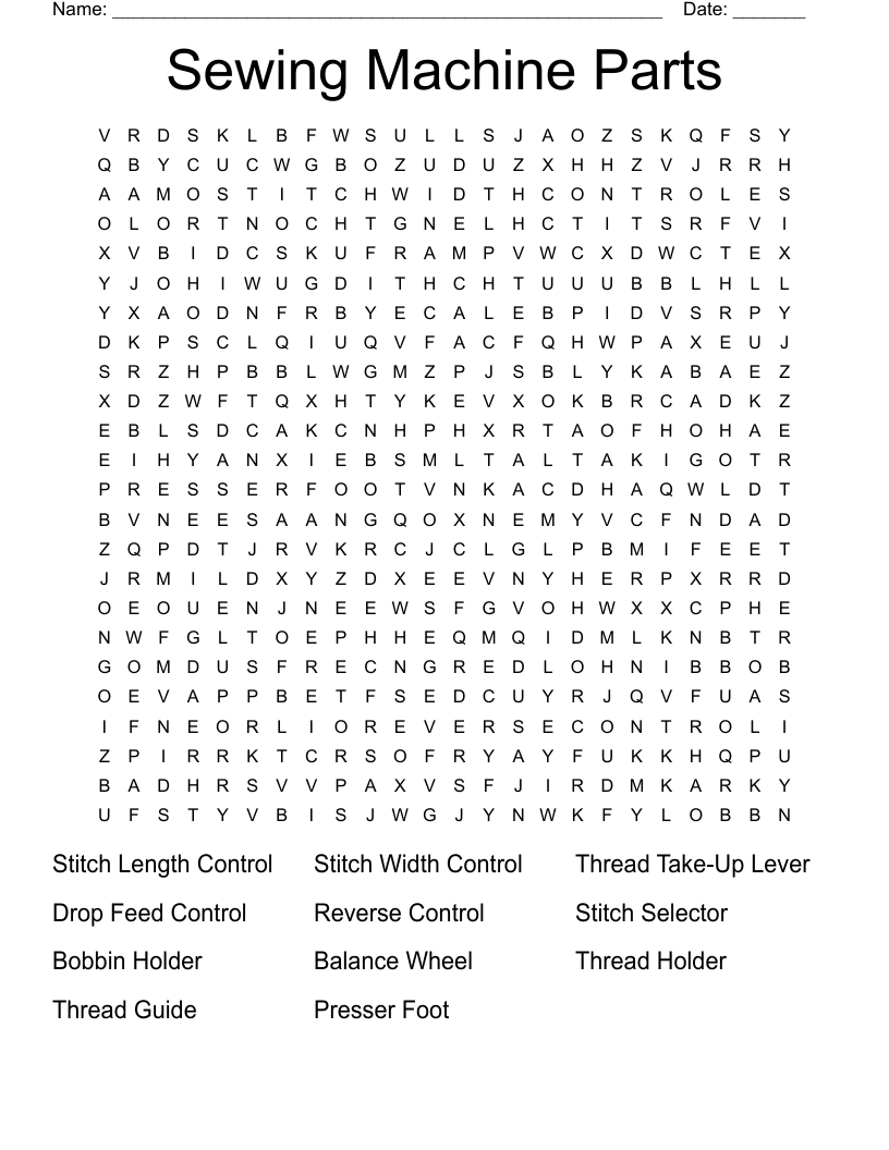 Sewing Machine Parts Word Search WordMint Sewing Machine Parts Word Search WordMint