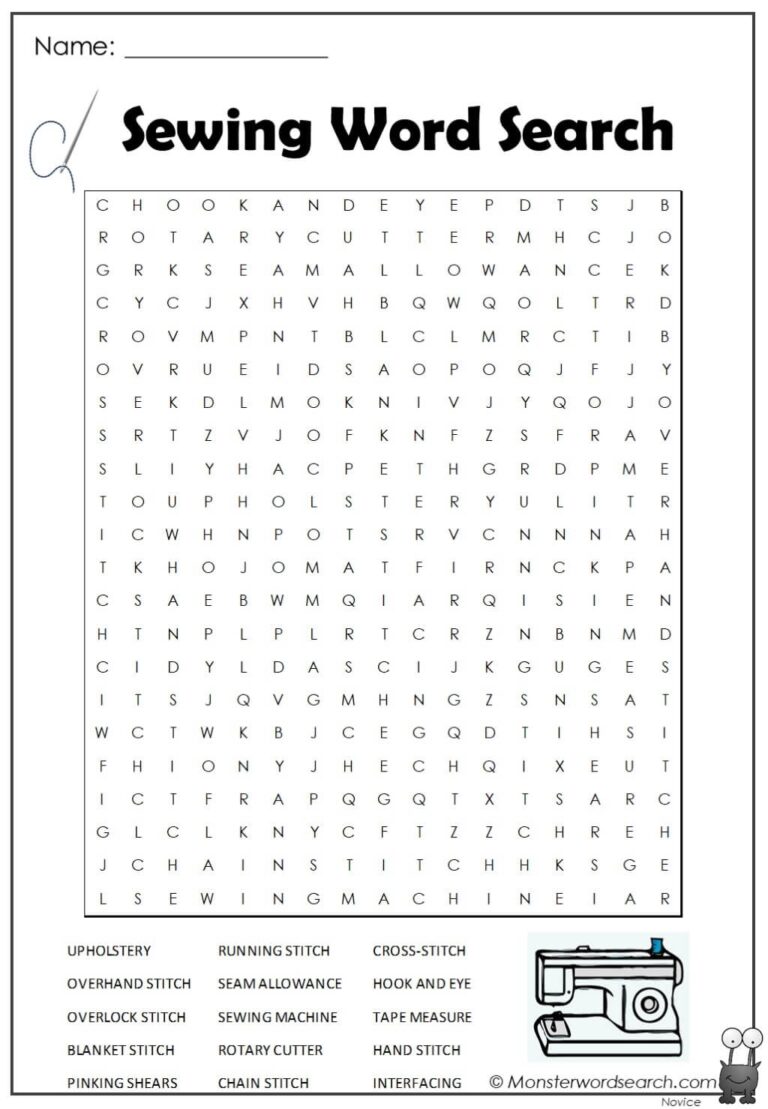 Sewing Word Search Monster Word Search