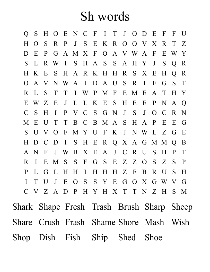 Sh Words Word Search WordMint