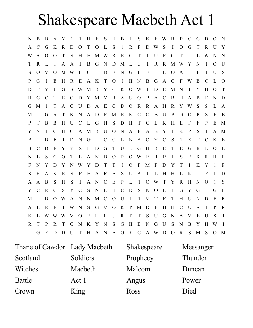 Shakespeare Macbeth Act 1 Word Search WordMint Shakespeare Macbeth Act 1 Word Search WordMint